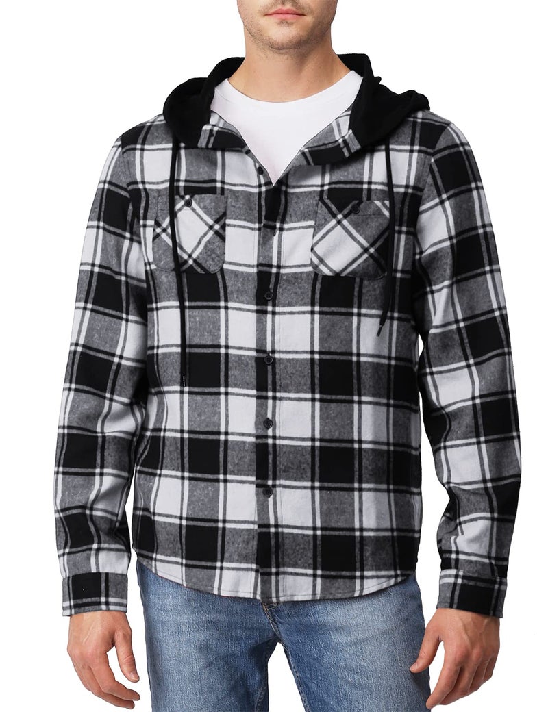 H2H Men's Casual Plaid Long Sleeve Button Down Shirt Hooded Shirts US L/Asia XL (CMOJA0105) - Image 1